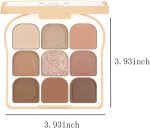 ⁦Eyeshadow Palette, 9 Colors Eyeshadow Palette Makeup with 3 Eyeshadow Brushes, Matte Nude Color, Neutral Shimmer, Long Lasting, Highly Pigmented, Cute, Tan⁩ - الصورة ⁦5⁩
