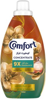 ⁦Comfort Concentrate Fabric Softener, Lily Musk & Caramel, 9x fragrance*, 900ml⁩ - الصورة ⁦2⁩