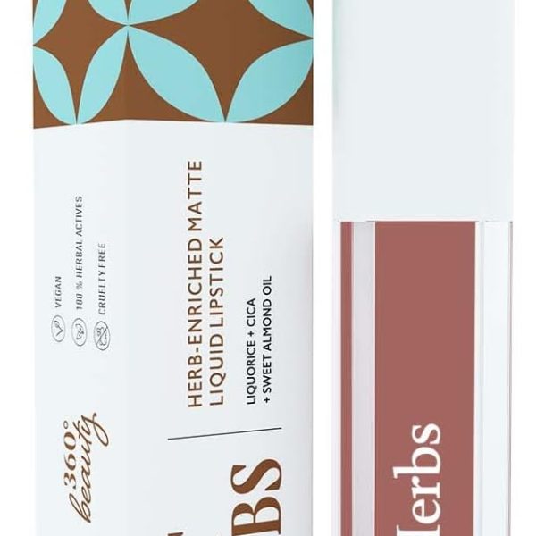 Just Herbs Ayurvedic Creamy Matte Long Lasting Liquid Lipstick, Lightweight & Hydrating Lip Colour with Liquorice & Sweet Almond Oil - Almond glaze