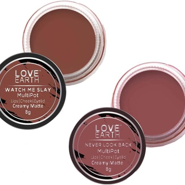 Lip Tint & Cheek Tint Multipot Combo (Rose Pink & Ruby PinkS) with Richness of Jojoba Oil and Vitamin E for Lips, Eyelids and Cheeks(Ruby Pik & Caramel Brown)