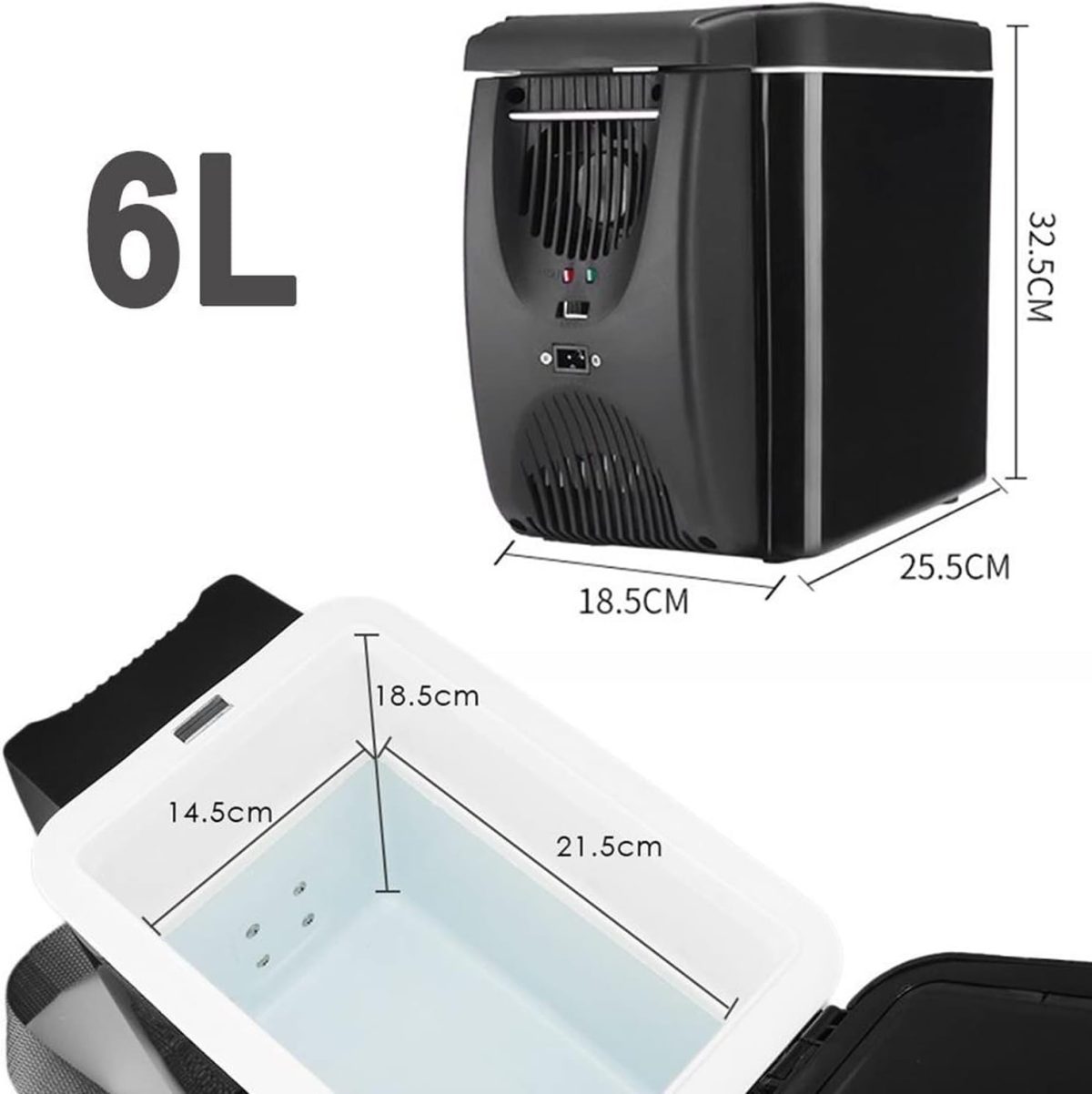 ⁦DDCVFREE Mini fridge Car Refrigerator Freezer Heater 6L Mini Car Freezer Cooler Warmer Portable Electric Fridge Icebox Travel Refrigerator⁩ - الصورة ⁦3⁩