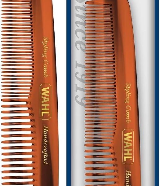 Wahl Beard, Mustache, & Hair Styling Comb for Men's Grooming - Handcrafted & Hand Cut with Cellulose Acetate - Smooth, Rounded Tapered Teeth - Model 3328