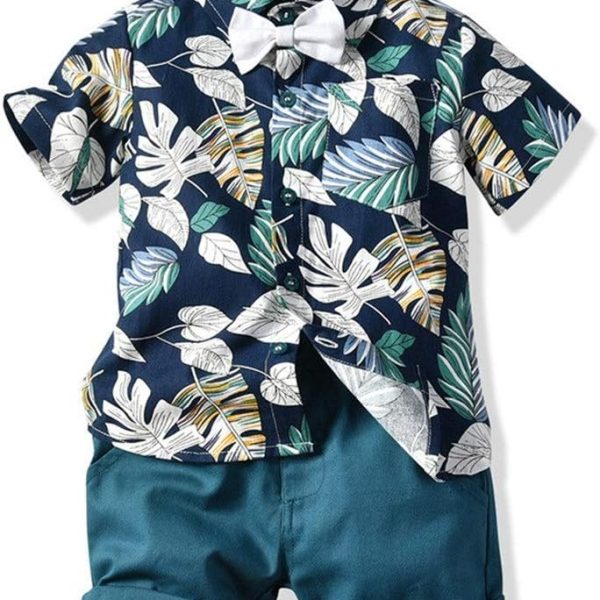Handsome Boys Floral Shirt + Shorts Suit for Party or Birthday (Color : Blue, Size : 130cm)