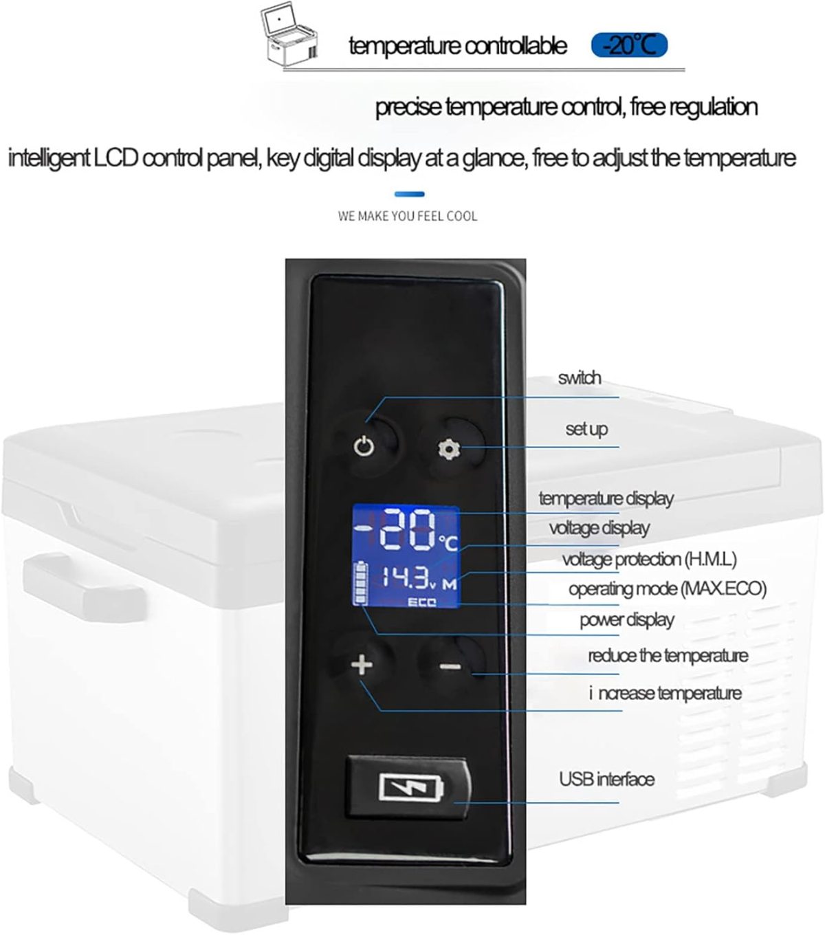 ⁦Car Fridge, 15L Portable Car Refrigerator,Phone App Adjusts The Temperature + 45° Shockproof + LED Lighting,AC+DC(/24V) Mini Fridge,For Camping, Road Trip, Picnic / -20℃ Zeenyi⁩ - الصورة ⁦4⁩
