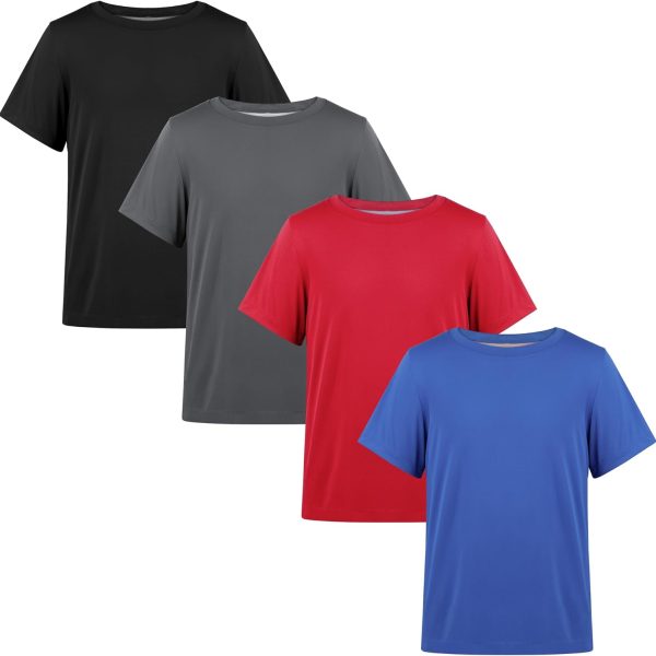 BIG ELEPHANT 4 Pack Boys Athletic Short T-Shirts, UPF 50+ Sun Protection Rash Guard Shirts |Quick-Dry,Moisture-Wicking