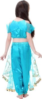 ⁦Emin Girls Jasmine Princess Dresses Aladdin Princess Costume with Wig for Children Birthday Party Cosplay Halloween Christmas Carnival Dress Up⁩ - الصورة ⁦6⁩