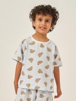 ⁦Styli Boys Teddy Print Cotton T-Shirt And Shorts Set⁩ - الصورة ⁦3⁩