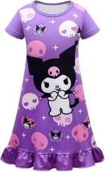 MSSmile-FANKID Kuromi Nightgowns Little Girls Casual Kuromi Dress Costume, Purple02, 5-6 Years