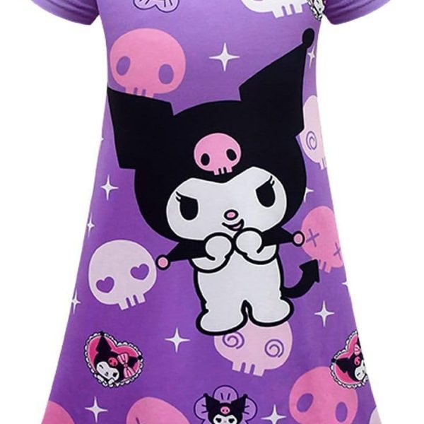 MSSmile-FANKID Kuromi Nightgowns Little Girls Casual Kuromi Dress Costume, Purple02, 5-6 Years