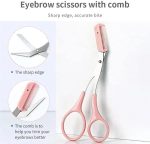 ⁦Bukela 3 Pcs Eyebrow Trimmer Set Lamination Kit with Comb Scissors Curved Straight Razors All in One Beauty Tools for Men Women Pink⁩ - الصورة ⁦3⁩