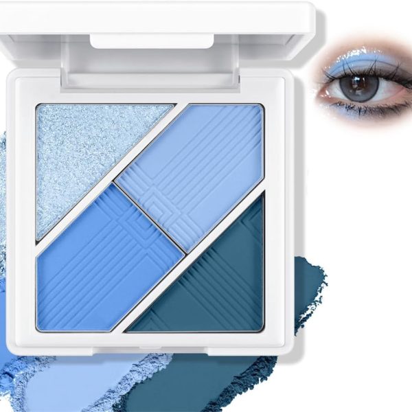Azonee Matte Shimmer Eyeshadow Palette, 4-Color Pigmented & Blendable Eyeshadow for Bold & Glamorous Eye Makeup, Long-Lasting, Travel-Friendly, Ocean Blue, Glacier Blue