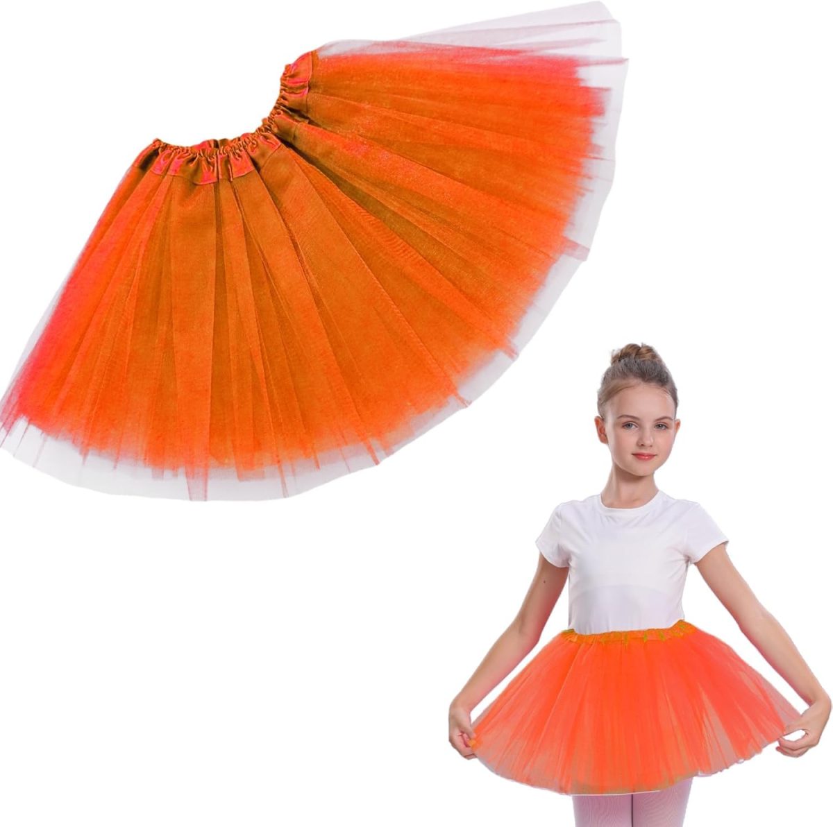 ⁦THE WHITE SHOP Kids Tutu Skirts 3 Layered Tulle, Fit Most 4-11 yrs Little & Big Girls for Dance Party Costume⁩ - الصورة ⁦3⁩