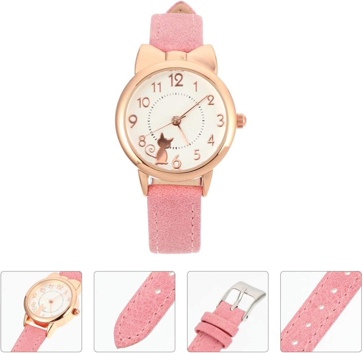 ⁦Joyzzz Girls Watch, Quartz Girls Watches for Kids, Cute Waterproof Watches with Cartoon Cat Pattern, Girls Watches for Gift, Simple Movement Casual Leather Band Watches for Ladies Fashion Watches⁩ - الصورة ⁦4⁩