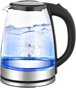Mumoo Cat Glass Electric Kettle with Blue Indicator Light,2L Hot Water Electric Kettle,Automatic Shut Off Safe,Fast Boiling Kettle,High Quality Durable Glass Water Kettle for Home