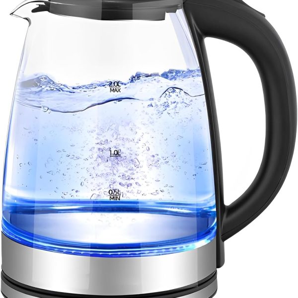 Mumoo Cat Glass Electric Kettle with Blue Indicator Light,2L Hot Water Electric Kettle,Automatic Shut Off Safe,Fast Boiling Kettle,High Quality Durable Glass Water Kettle for Home