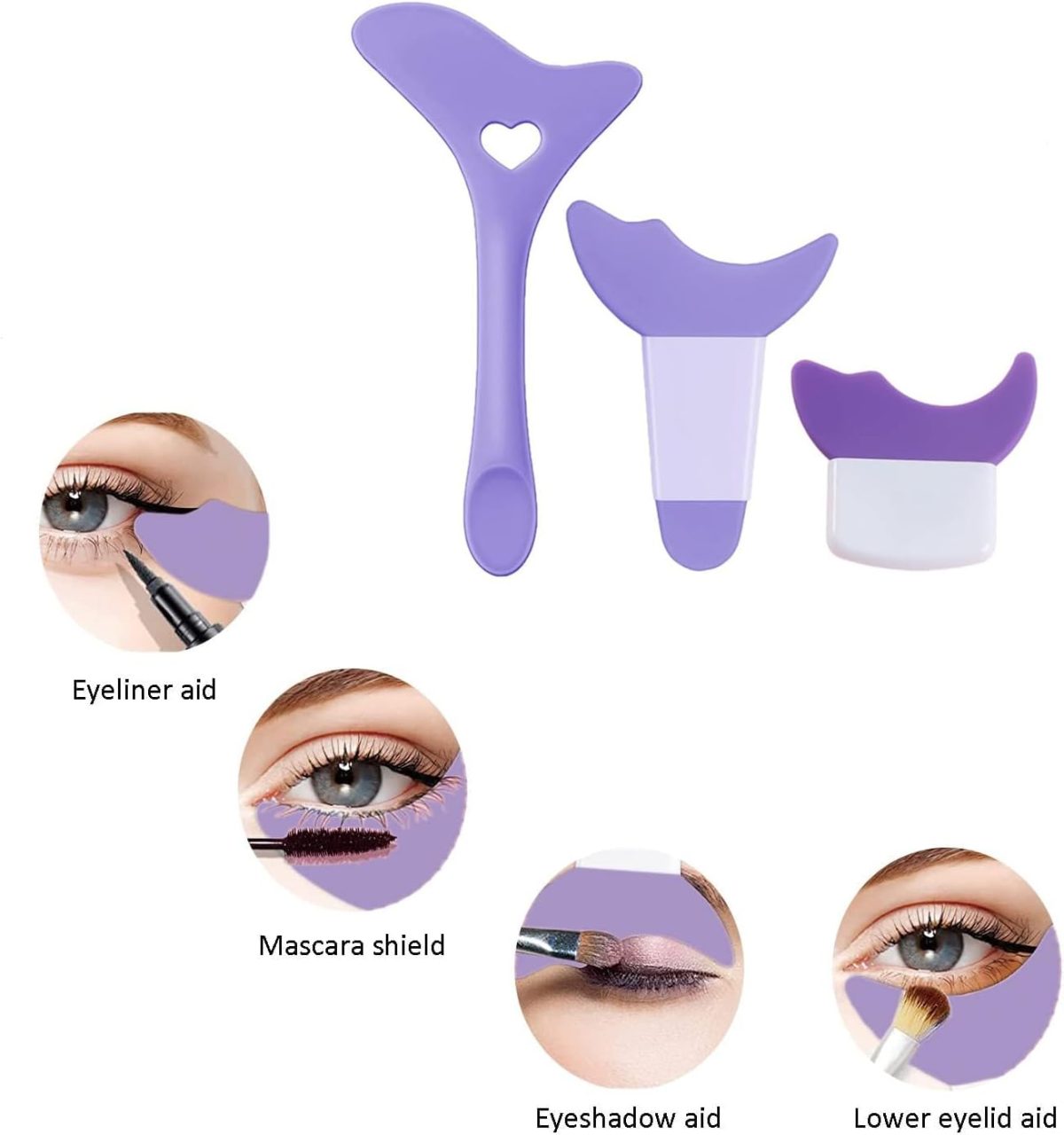 ⁦HOFEESEA 3 PCS Eyeliner Stencils, Silicone Eyeliner Aid Tool Eyeliner Guide Tool Mascara Shield Applicator Eye Makeup Stencils for Eyeliner, Eyelashes, Eyeshadow (Purple)⁩ - الصورة ⁦6⁩