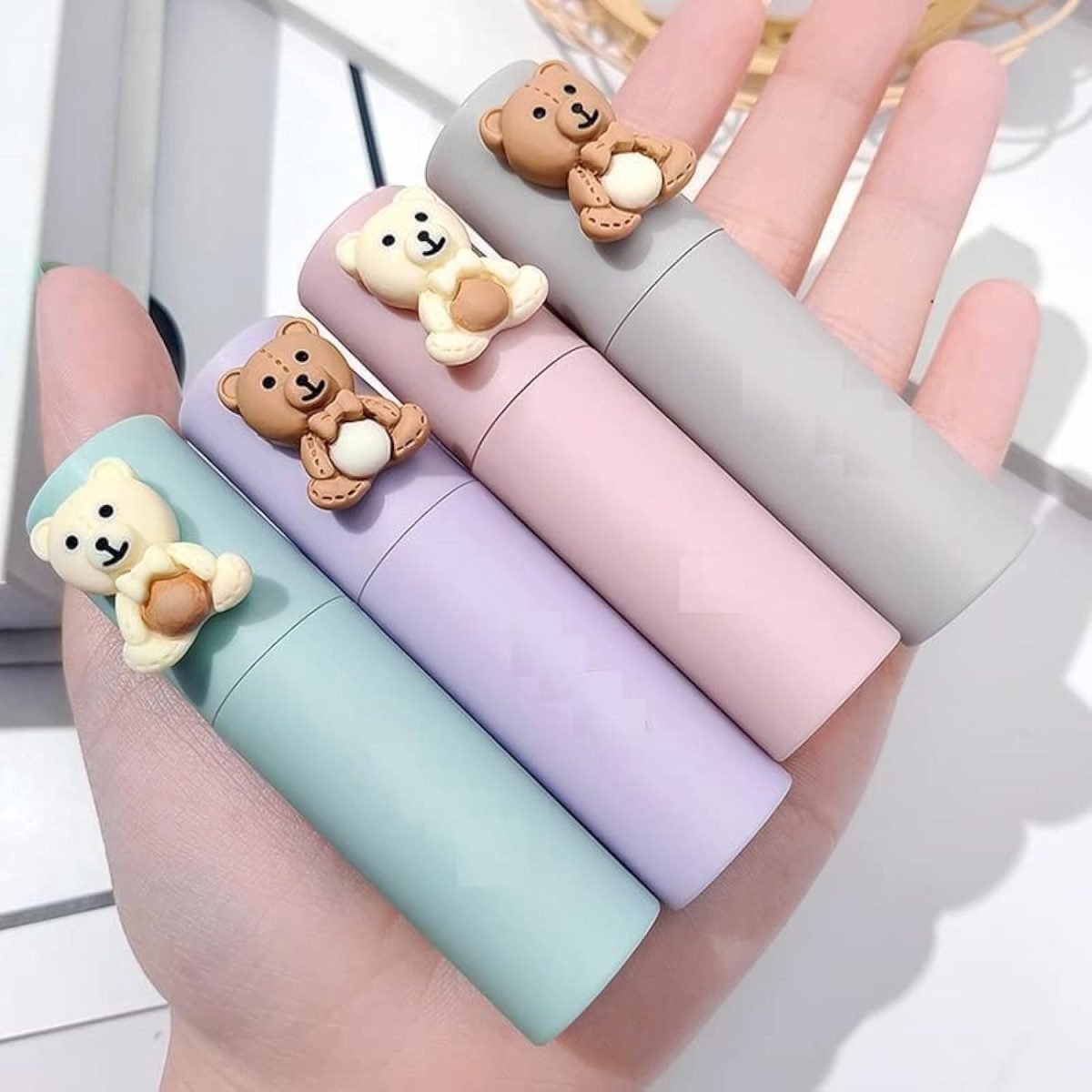 Excefore Matte Velvet Lip Gloss, Velvet Fog Lip Muddy Texture Long Lasting Non-Stick Cup Waterproof Feminine Lipstick for Lips and Cheeks Cute Bear Beauty Makeup