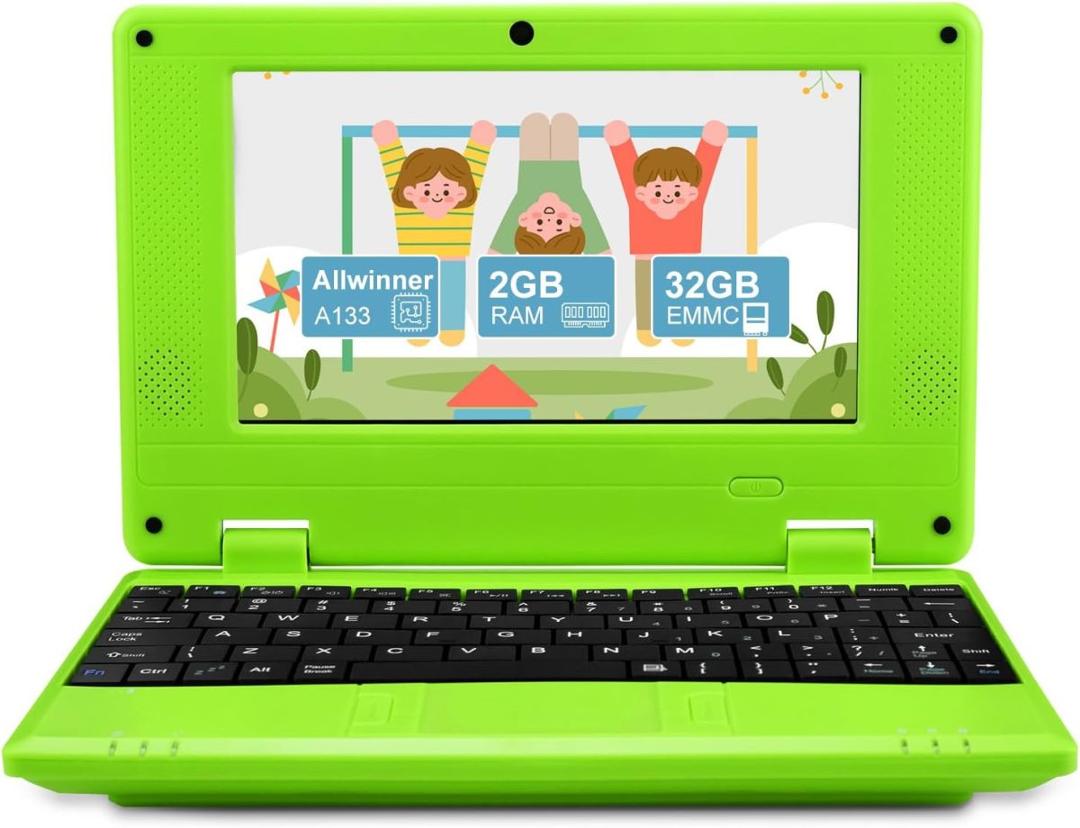 ZHAOHUIXIN 7" Portable Small Laptop, Android 12 Quad Core with 2GB RAM 32GB ROM Mini Laptop Notebook for Kids,Ideal Gift for Children 's Learning and Entertainment (Green)