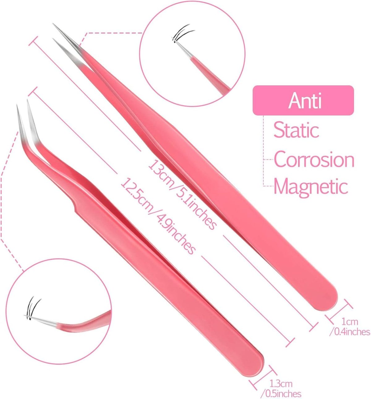 ⁦GNAFOTU 100 Pieces Eyelash Extension Pink Glue Pallet Pads with Curved Tip Tweezers for Eyelash Extension False Lash Application Tools.⁩ - الصورة ⁦7⁩