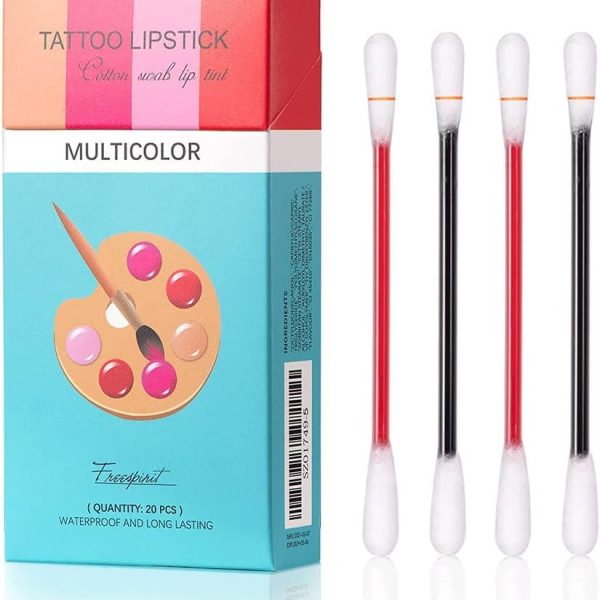 KASTWAVE Cotton Swab Tattoo Lipstick - Waterproof Non-Stick Lip Tint, Long Lasting Matte Lip Gloss (Multicolor, 20Pcs)