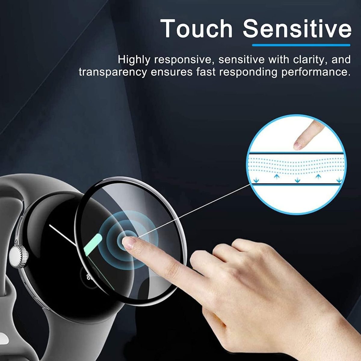 ⁦T Tersely 【3 Pack】 Screen Protector for Google Pixel Watch 3 41mm/45mm, Clear PMMA Curved Film, Soft Protective Full Coverage Film Accessories Compatible with Google Pixel Watch 3 2024 (41mm)⁩ - الصورة ⁦5⁩