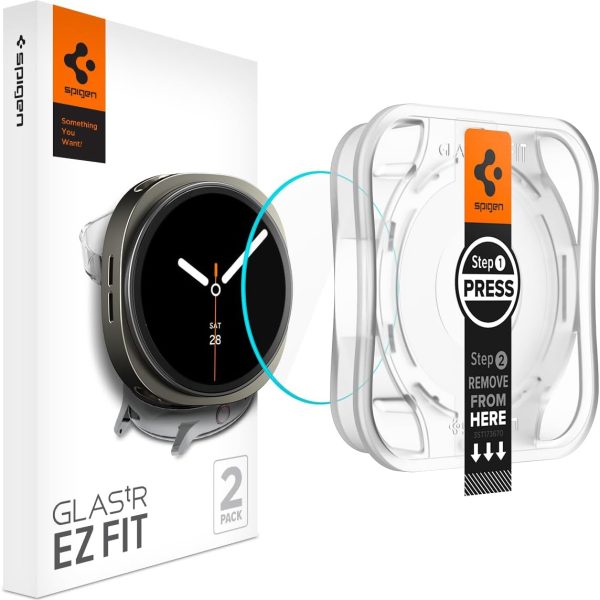 Spigen GLAStR EZ Fit [2 PACK] for Samsung Galaxy Watch 8 (44mm) Tempered Glass Screen Protector with Auto Align install kit - [2-Pack]