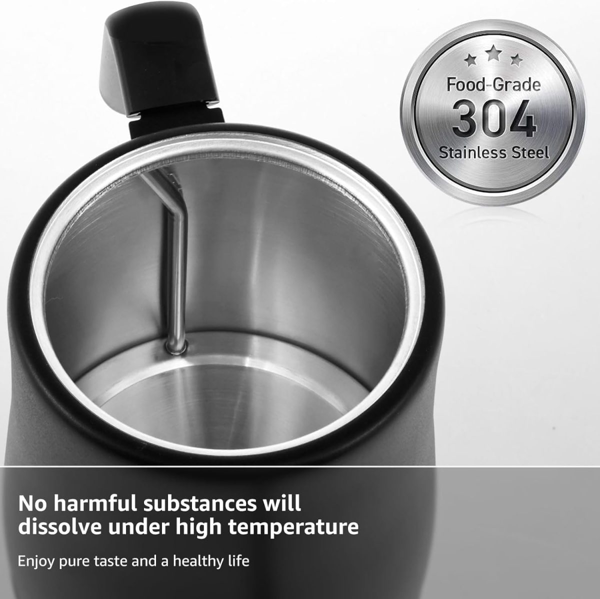 ⁦SKY-TOUCH 1000W Electric Kettle : 4 Min Quick Heating Electric Gooseneck Kettles with Auto Shut Off Anti-dry Protection 304 Stainless Steel Inner & Lid for Pour-over Coffee & Tea Matt (800ml Black)⁩ - الصورة ⁦3⁩