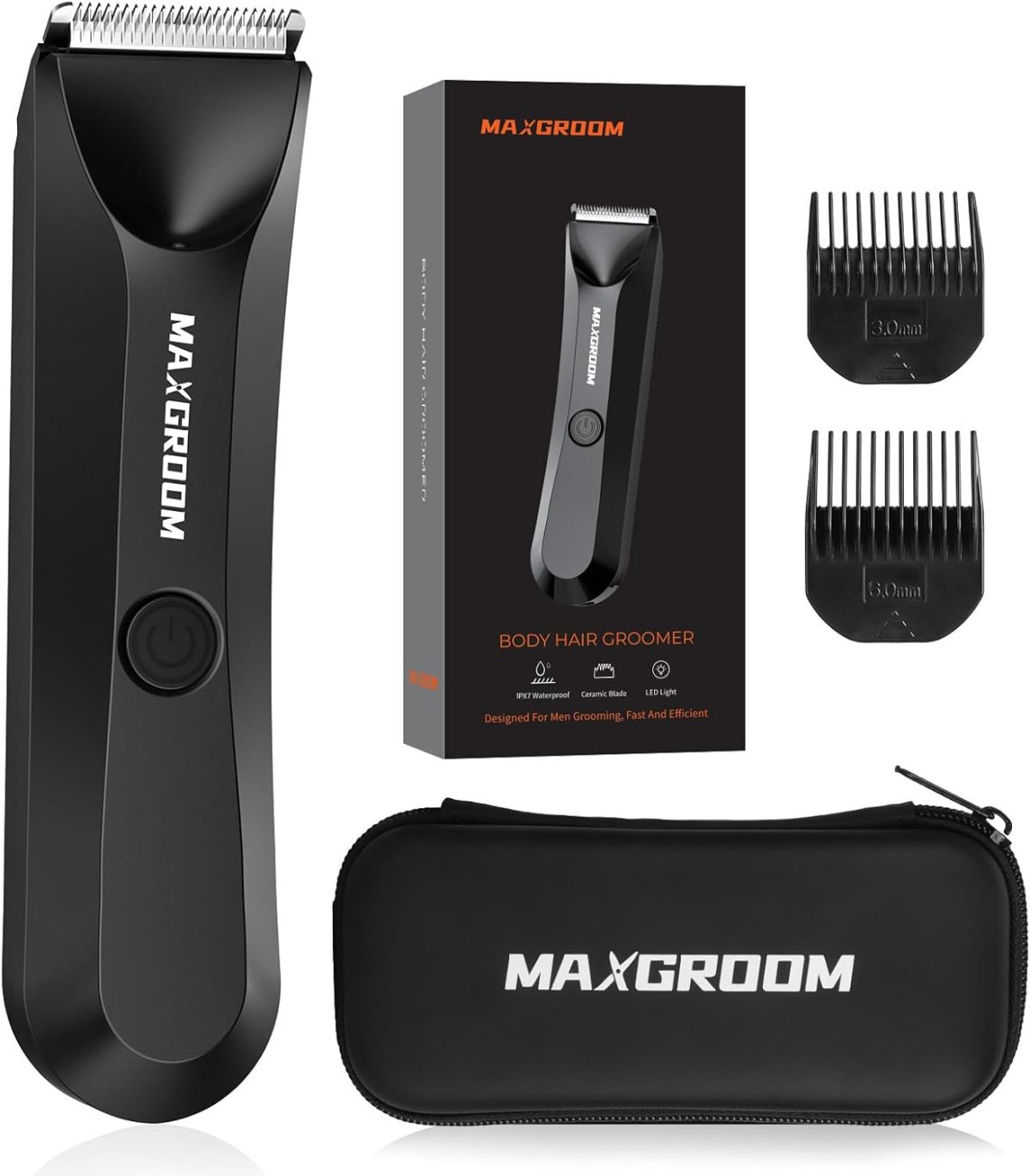Body Hair Trimmer for Men,MAXGROOM Waterproof Pubic Hair Trimmer, Replaceable Ceramic Blade Heads Ball Trimmer/Shaver