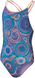 ⁦Speedo Girl's Allover Double Thinstrap Blue/Purple Swimsuit Swimming Costume⁩ - الصورة ⁦2⁩