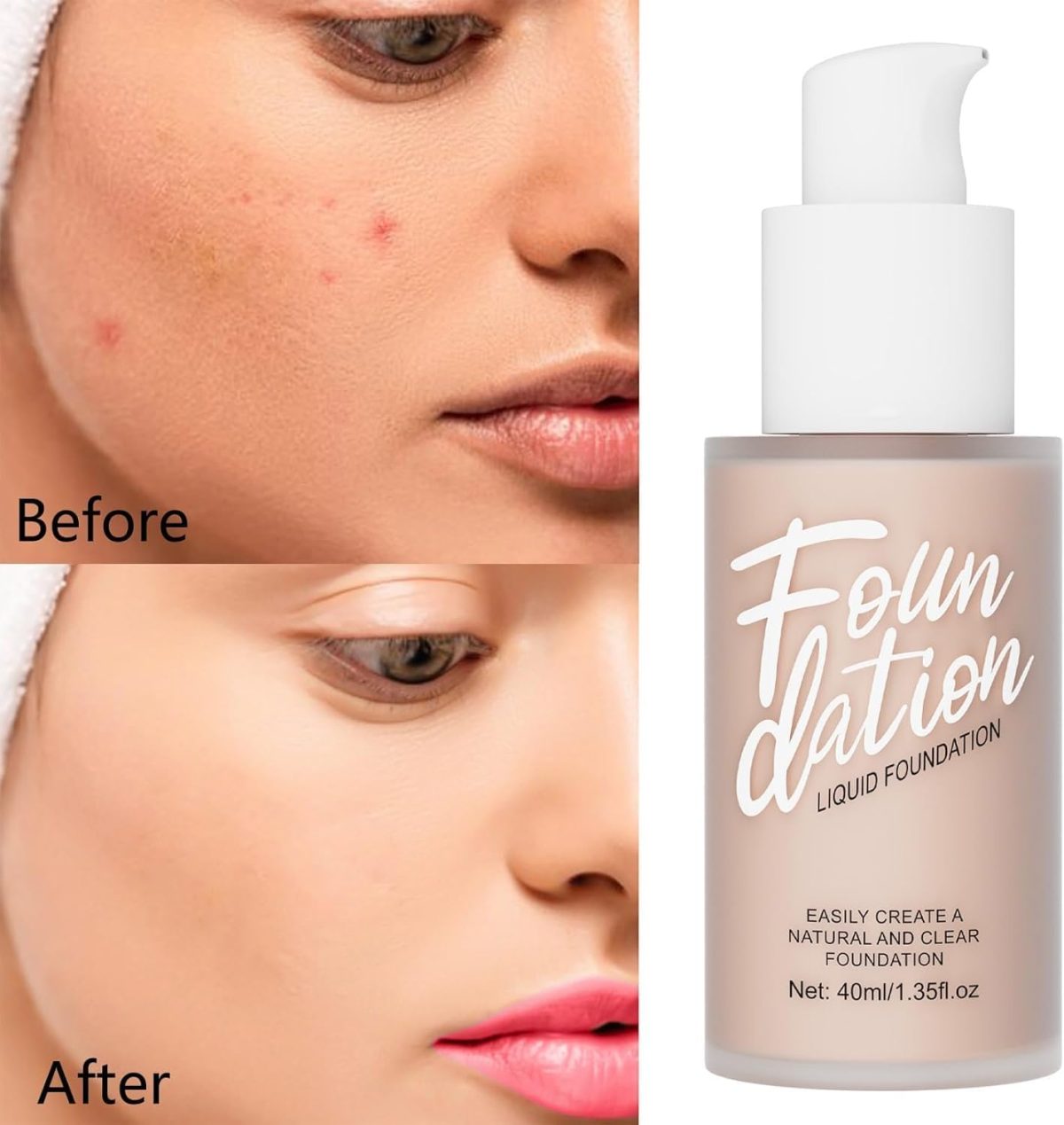 ⁦KASTWAVE Foundation Makeup, Durable Waterproof Soft Matte Liquid Foundation, Oil Control Concealer Cream Full Coverage Foundation. (102 Nude, 40 ml)⁩ - الصورة ⁦4⁩