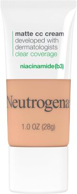 Neutrogena Clear Coverage Flawless Matte CC Cream, Full-Coverage Color Correcting Cream Face Makeup with Niacinamide (b3), Hypoallergenic, Oil Free & Fragrance Free, Sand, 1 oz