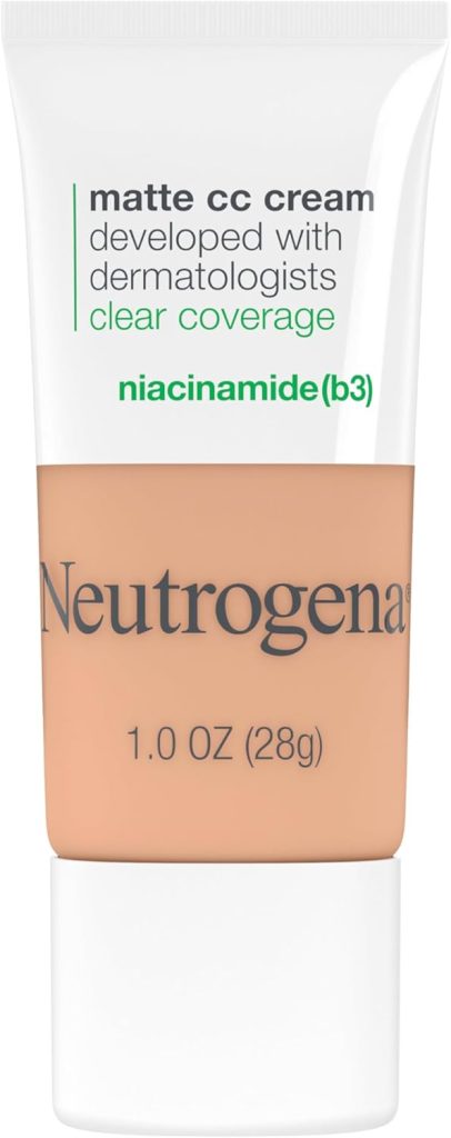 Neutrogena Clear Coverage Flawless Matte CC Cream, Full-Coverage Color Correcting Cream Face Makeup with Niacinamide (b3), Hypoallergenic, Oil Free & Fragrance Free, Sand, 1 oz