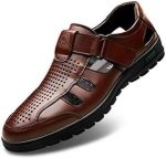 MOTIM Men's Casual Genuine Leather Breathable Sandal, Brown, Size 40