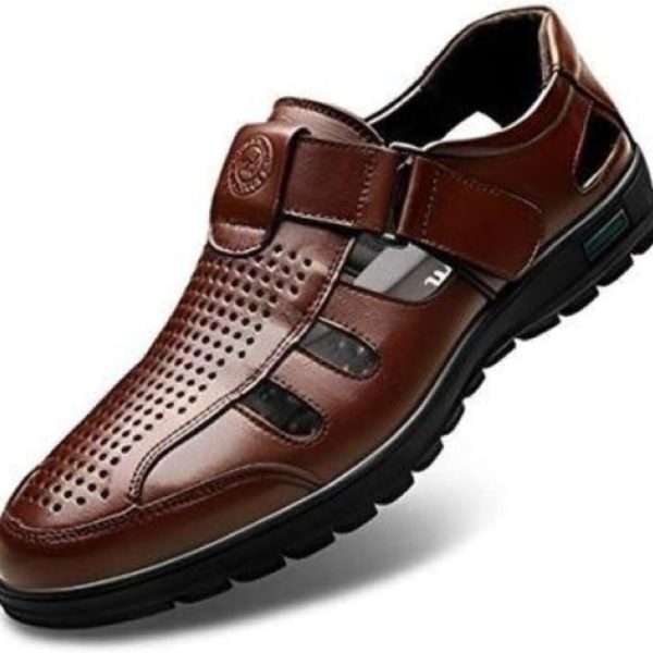 MOTIM Men's Casual Genuine Leather Breathable Sandal, Brown, Size 40