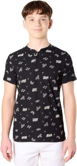 REDTAG Senior Boys Printed Mandarin Polo T-Shirt