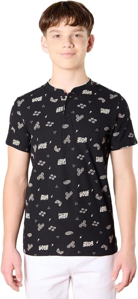 REDTAG Senior Boys Printed Mandarin Polo T-Shirt