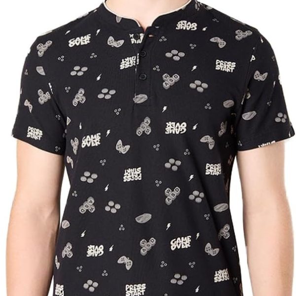 REDTAG Senior Boys Printed Mandarin Polo T-Shirt
