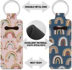 ⁦OLYCRAFT 2Pcs Lipstick Holder Keychain Rainbow Lip Balm Holders Elastic Diving Fabric Lipstick Keychain Portable Lipsticks Holder Flower Wreath Chapstick Sleeve Key Ring Holders for Chapstick⁩ - الصورة ⁦3⁩