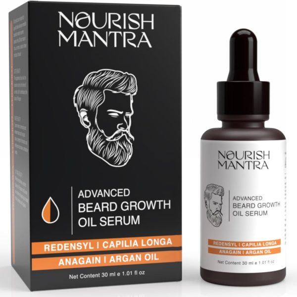Nourish Mantra Advanced Beard Growth Oil With Capilia Longa, Argan, Vitamin E and Jojoba - For Fuller, Thicker and Healthier Beard - 30ml