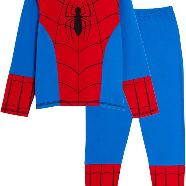 Marvel Boys Spiderman Pyjamas Kids Novelty Full Length Dress UP Pjs Avengers Nightwear Set