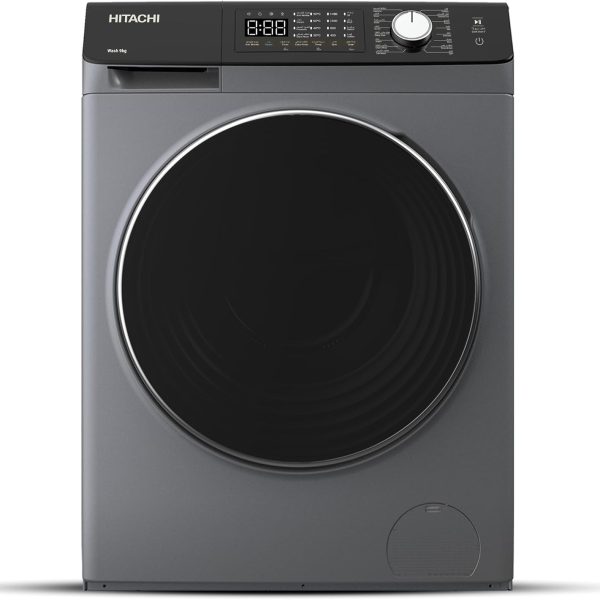 HITACHI – 9kg Front Load Washing Machine – Steam Wash, Stain Removal, 16 Programs, 5 Star Energy Rating – Inverter Motor, Anti-Wrinkle, Touch LED Panel – Silver