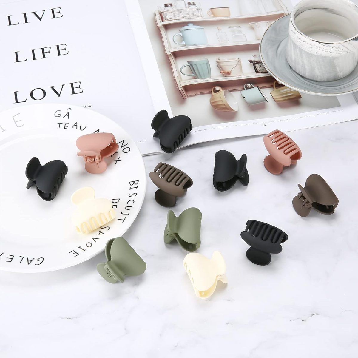 ⁦12 Pcs Lolalet Small Hair Claw Clips, 1.57 Inch Nonslip Medium Hair Claw Clips Half Hair Clamps for Thin Fine Hair, Acrylic Strong Hold Jaw Clip for Women Girls Kids⁩ - الصورة ⁦2⁩