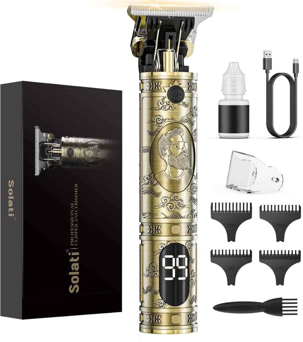 Solati Men's Hair Clipper Beard Trimmer T Zero Gap with LED Screen Professional Wireless Barber Finishing Trimmer Men's Electric Shaver Men Hair Trimmer Gift
