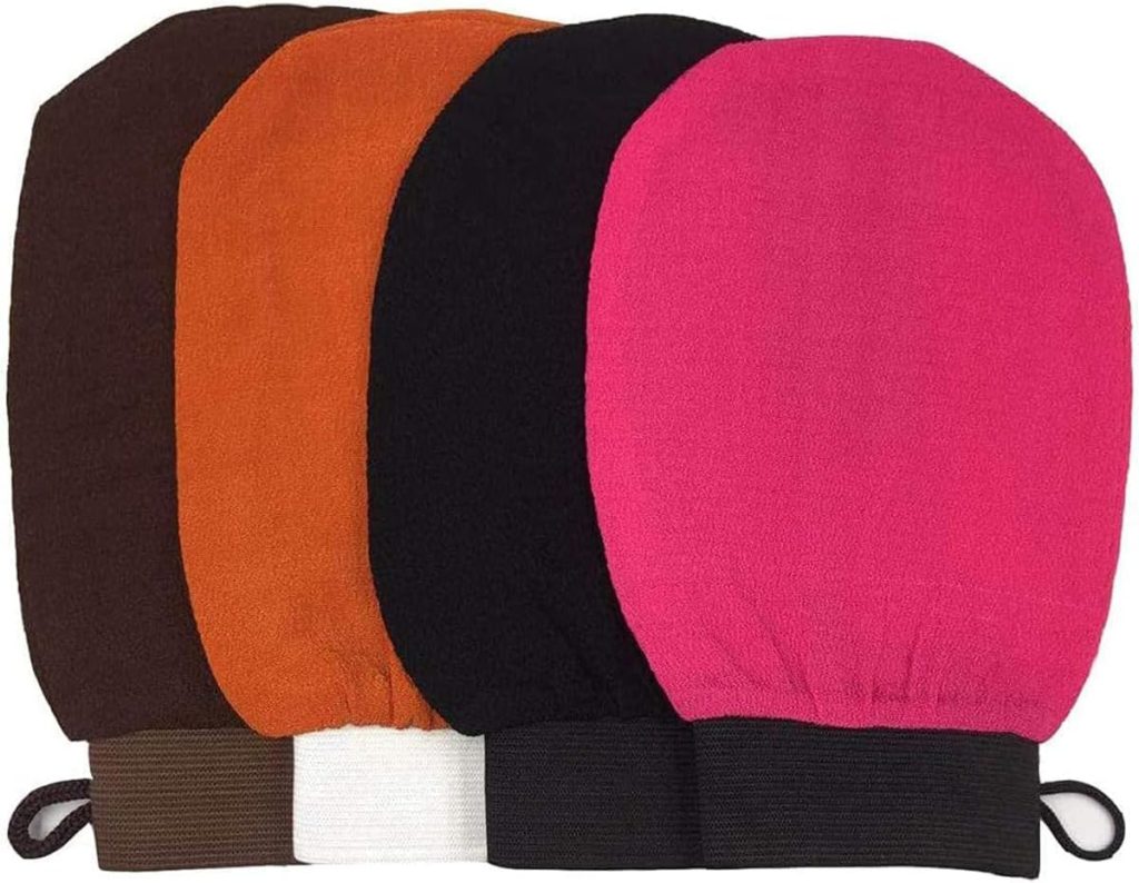 ALMEKAQUZ 4Pack Exfoliating Moroccan Hammam Mitt Kessa Scrub Gloves, Remove Dead Skin Bath Body Scrub Mitt, for All Skin Types and Improve Blood Circulation, Shower, Spa, Dead Skin Cell Remover