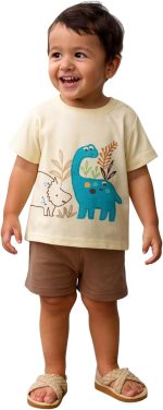 ⁦LUAY 100% Organic Cotton Baby Boy & Girls Clothing Set Short Sleeve Kids Clothes Boys & Girls Toddler Short Set Cute Animal Print Combo Pack Of 2 Top and Shorts Outfit For New born⁩ - الصورة ⁦8⁩