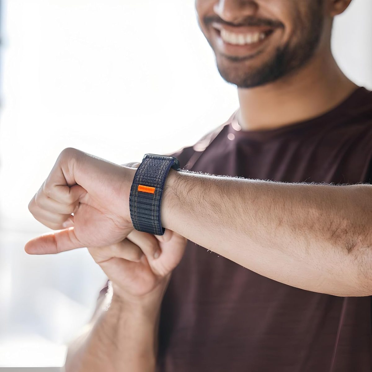 ⁦Zoye Trail Loop Nylon Band Compatible with Apple Watch Ultra 2/Ultra, Series 10-3, SE2/SE, 49mm-42mm, Men Women, Dark Blue, 49mm, Sports, Eco-Friendly, Hook And Loop⁩ - الصورة ⁦7⁩