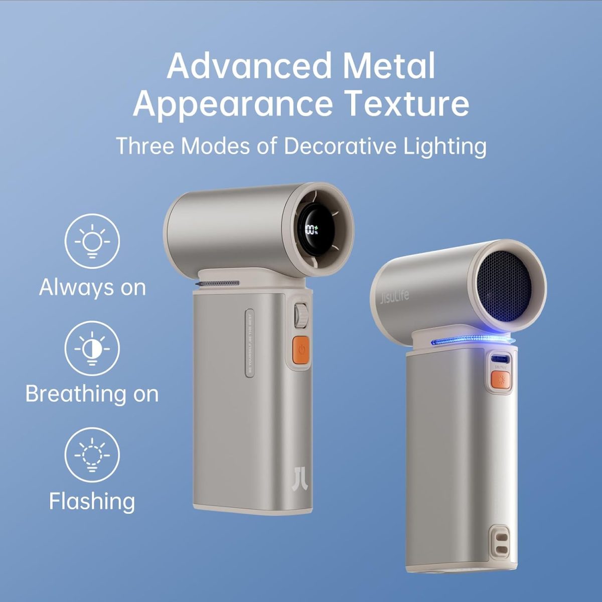 ⁦JISULIFE Portable Handheld Turbo Fan, 100 Speeds Adjustable Mini Personal Fan, 9000mAh USB Rechargeable Fan Battery Operated, LED Display, Metal Shell with Accessories Gifts for Men Women Travel-Brown⁩ - الصورة ⁦6⁩