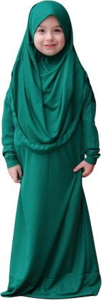 LOCCO Prayer Dress For Kids | One Piece Long Sleeve Prayer Dresses For Girls | Islamic Kids Hijab Clothes For 6-11 Years Old
