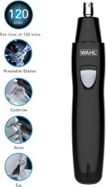 ⁦WAHL 3 in 1 Personal Trimmer, Nose Hair Eyebrow, Painless Eyebrow and Facial Hair Trimmer for Men Women, Rechargeable, Washable Heads, Black⁩ - الصورة ⁦2⁩