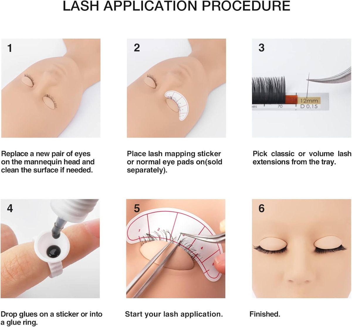 ⁦LASHVIEW Eyelash Extension Kit,Professional Eyelash Mannequin Head Kit with 4pc Removable Eyelids, Lash Kit for Eyelash Extensions Beginners,Training Makeup and Eyelash Graft⁩ - الصورة ⁦8⁩